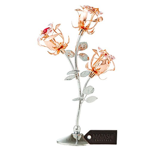 Matashi Rose Gold & Chrome Metal Flower Figurine with Red