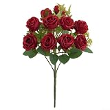 10 rosas sintéticas pequeñas para decoración de bodas encantadora, arreglo floral realista para el hogar y exhibiciones creativas (rojo)