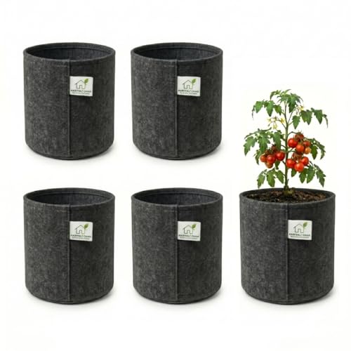 Image of 400 GSM Geo Fabric Round Grow Bags 6x6 Inch, Dark Grey Planting Bags for Terrace and Kitchen Gardening Pack of 5