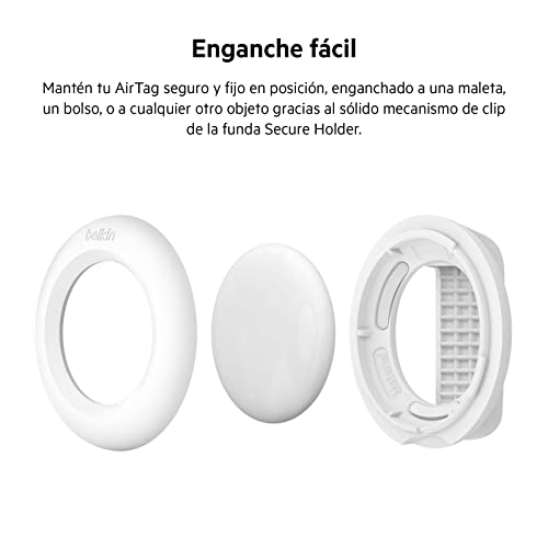 Miniatura 2 de Belkin Funda para Apple AirTag con Clip, Carcasa Protectora Secure Holder con Llavero, Anillo con Llavero para Air Tag con Cobertura antiarañazos, Blanca