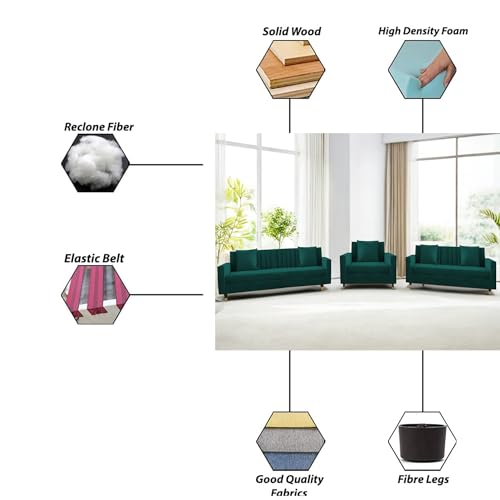 Image of Casaliving Garcia 3+2+1 Seater Sofa Set for Living Room (Pine Colour) Premium Fabric Sofa