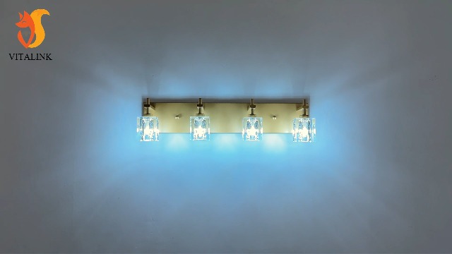Image of VitaLink 6-Light Crystal Vanity Light, 35.4 inch Long Nickel Bathroom Wall Light Over Mirror Wide Backplate Crystal Wall Light Fixtures for Bathroom