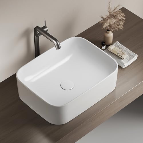 Lavabo de Apoyo Rectangular EMKE 50.5x38x15cm Lavamanos Cerámico Cuartos de Baño 2