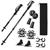 2 Pieces Hiking Sticks Hiking Trekking Poles Accessories for Walking Women Men Collapsible Lightweight telescoping Stick Canes（Black）