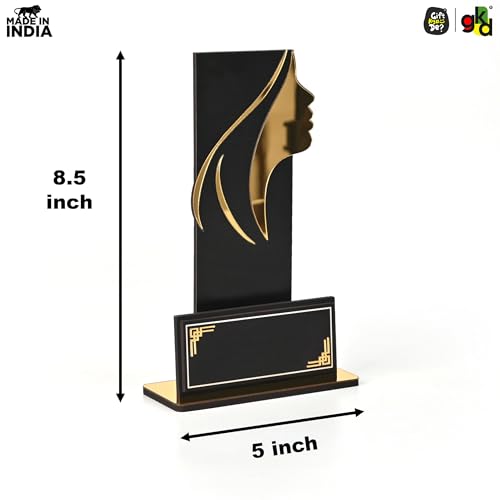 Image of GKD Wooden Women's Trophy Award | Female Achievement Award, Employee Recognition, Corporate Appreciation Memento, Leadership Award Trophy | Self-Customizable with Stickers (Black & Gold)