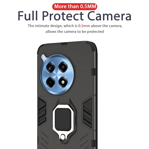 Image of Pikkme OnePlus 12R 5G Back Cover | D5 Tough Armor Bumper | 360 Protection Case | Ring Holder Stand Case for OnePlus 12R 5G (Black)