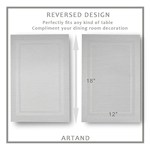 Placemats, Heat-Resistant Placemats Stain Resistant Anti-Skid Washable PVC Table Mats Woven Vinyl Placemats, Set of 6 (Sliver)