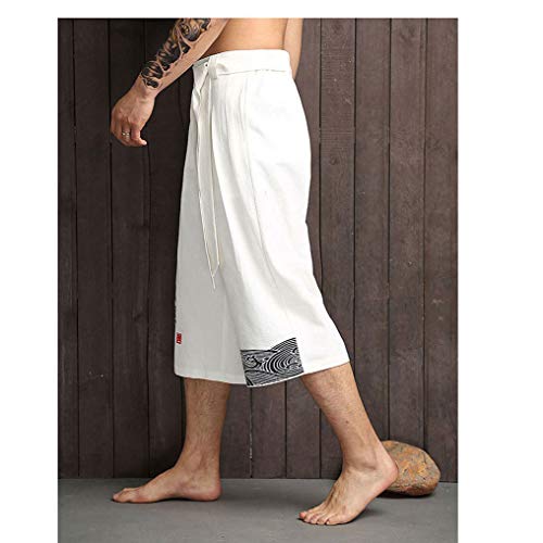 Seidarise Men's Japanese Kimono Traditonal Beach Pants Linen Capri Summer Harem Pants Wide Leg Cropped Pant3