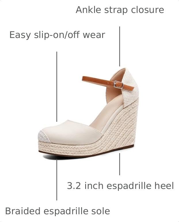 Image of FISACE Womens Summer Espadrille Heel Platform Wedge Sandals Ankle Buckle Strap Closed Toe Shoes