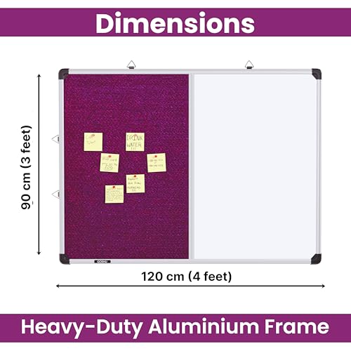 Image of GOSHU Combination White Board 3 feet x4 feet & Pink Pin-Up Notice Board | Non-Magnetic Dual Board for Home, Office & School (Pink, 3x4 feet, Pack of 1 Item)