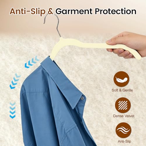 Velvet-Shirt-Hangers-30-Pack-No-Shoulder-Bumps-for-Clothes-Ivory-Ultra-Slim-Space-Saving-Non-Slip-Velvet-Design-Sturdy-Elegant-Prevent-Garment-Deformation-Fits-Blouses-Tank-Tops-Coats
