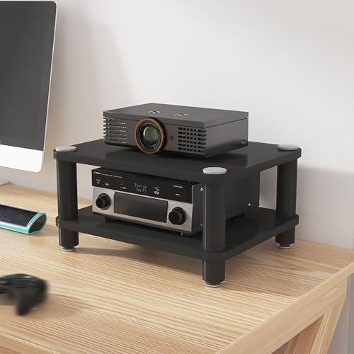 Générique Meuble multimédia AV à 2 Niveaux avec étagère en Bois - Meuble stéréo Ouvert pour Audio et vidéo de Bureau, Rangement d'angle pour...