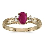 10k Yellow Gold Oval Ruby And Diamond Ring (Size 7)