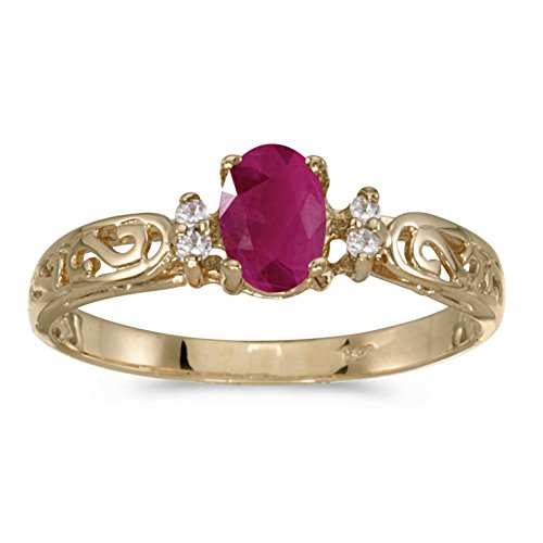 10k Yellow Gold Oval Ruby And Diamond Ring (Size 6)