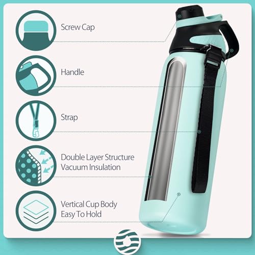 Image of FJbottle 20oz Stainless Steel Insulated Water Bottle No Straw Spout Lid | Double Wall Vacuum Insulated, 18 /8 Stainless Steel, Leakproof, BPA-Free, Sports Flask Ideal For Gym Workout Hiking Travel