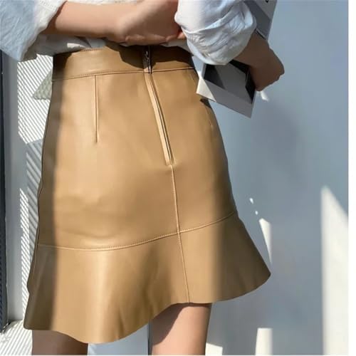 Women Mini Leather Fishtail Skirt Mujer High Waist Ruffle Irregular Skirt Office Work Skirts3