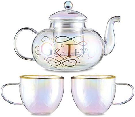 Luxury Gin and Tonic Gift Set, Rainbow Tinted Borosilicate Glass Teapot with Glasses, 28oz G&Tea Infuser with Filter Basket, Add Flavour To Your Gin – For Cocktails or Loose Leaf Tea by Root7