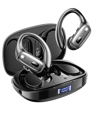 Wireless Earbuds, Sports Bluetooth 5.4 Headphones, Ear Buds with ENC Noise Canceling Mic, 80Hr Playtime Earphones, Palm-Sized, LED Power Display, IPX7 Waterproof Headset for Workout Running, Black