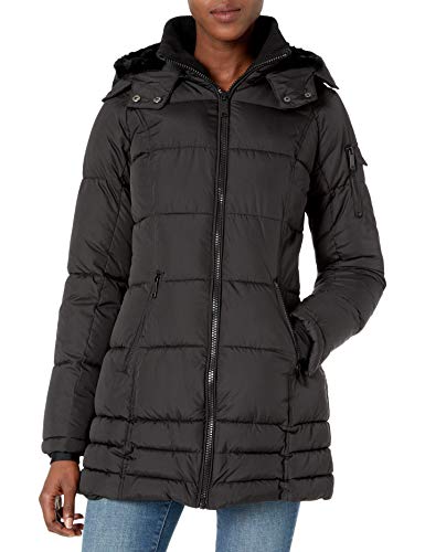 HFX Women's 3/4 Puffer with Full Faux Fur Hood, Black, Small