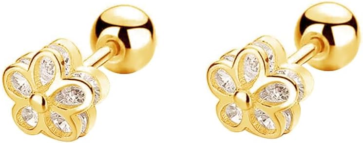 20G Crystal Flower Small Stud Earrings Statement Stainless Steel Cartilage Tragus Piercing Hypoallergenic Screw Back Helix Surgical Sensitive Ears Studs Delicate Tiny Ear Decorations Jewelry Gifts Daughter