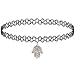 Girlprops Tattoo Choker Necklace, Hamsa Charm, Popular in the 80S 90S, in Black with Silver Tone Finish