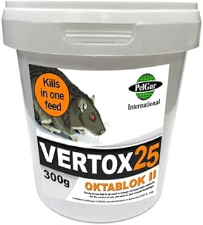 Rat and Mouse Mice Killer Single Feed Brodifacoum Poison Bait Fast Acting Blocks All Weather Cost Effective Rodent Control VERTOX 300g Tub (Pack of 1)