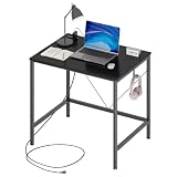 LunarLight ワークデスク 机 幅80奥行60高さ70cm テレワーク PCパソコンデスク シングルデスク 勉強机 コンセント付き オフィス 在宅ワーク ゲーミングデスク フック付き ノートパソコン用 在宅勤務 おしゃれ 組立...