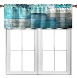 Turquoise and Grey Kitchen Valances for Windows Teal Abstract Art Half Kitchen Valance Curtains Modern Window Treatment Valances for Living Room Bedroom Bathroom Decor (18'W x 52'L, Turquoise Grey)
