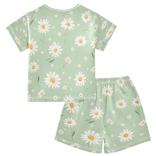 White Daisy Flowers Pattern Kids Pjs Set Boys Girls Summer Short-Sleeve Sleepwear Pajamas 2PCS2