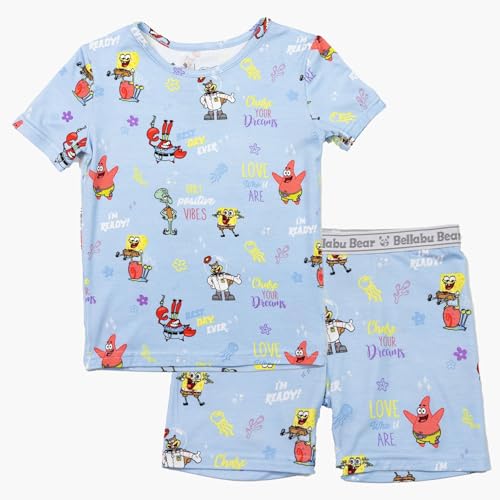 Bellabu Bear SpongeBob SquarePants Kids Shorts Set for Boys & Girls Matching Family Pajamas Rayon from Bamboo (as1 age 7_years 8_years Good Vibes)
