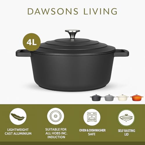 Casserole Dish with Lid Medium 4L, 24cm – Lightweight Cast Aluminium Casserole Pan Deep or Shallow Induction Hob & Oven Safe, Durable Non-Stick Cooking Pot Stew, Roast (Black, 24cm - Deep) - Image 6