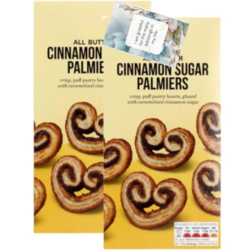 All Butter Traditional Caramelised Cinnamon Sugar Palmiers Crisp Puff Pastry Glazed Heart Shapes Snack 100g (2 Pack) By Oerich Gift