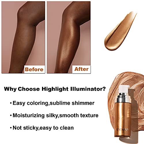 Body Makeup Liquid Highlighter Makeup Body Shimmer Waterproof Moisturizing Illuminator Smooth Shimmer Glow Liquid Foundation Glows The Bronzed Brilliance Of The Face And Body (Bronze Gold)