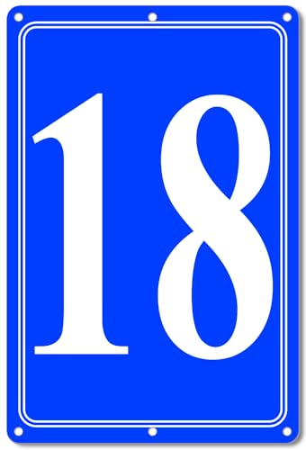 Image of Premium Aluminum Number Signs 18, Metal 12 inch X 8 inch Blue Numbered Signs Outdoor for Parking Lots, Floor, Dock, Court, Aisle, Field, High Visibility, No Fade, Weather-resistant