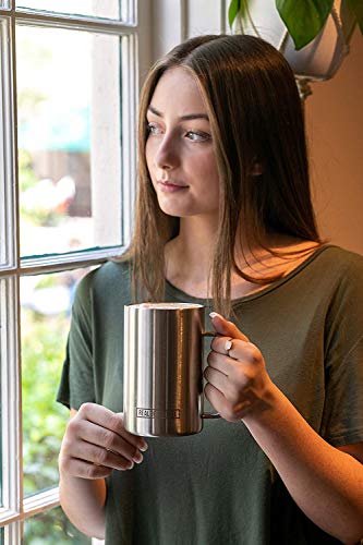 Stainless Steel Vacuum Insulated Mugs: 20 oz Large Double Wall Coffee Mug, Set of 2 with Lid and Handle, Camping Mug that Keeps Coffee Hot, Beer Mug that Keeps Beer Cold (Stainless Steel)