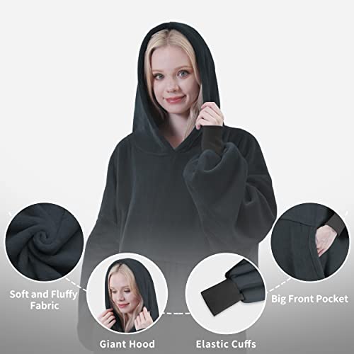 Easy-Going Oversized Wearable Blankets Hoodie For Women And Men, Super Soft And Warm Extra Long Flannel Hoodie Blanket Sweatshirt Sweater With Front Pocket And Sleeves, One Size Fits All, Dark Gray #TOP3