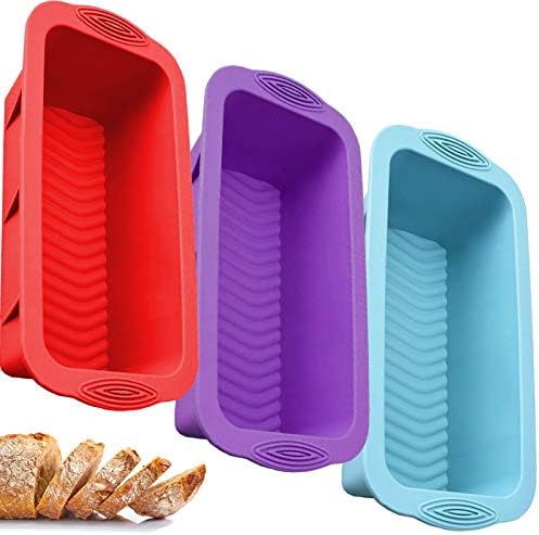 Loaf Pans for Baking Bread 8.5 x 4.5 Value 3 Pack Toast Oven Mold Silicone Food Grade Reusable Bakeware Pan Dishwasher for Kitchen Homemade Breads Cakes Meatloaf (Red+Blue+Purple-3 Pack)