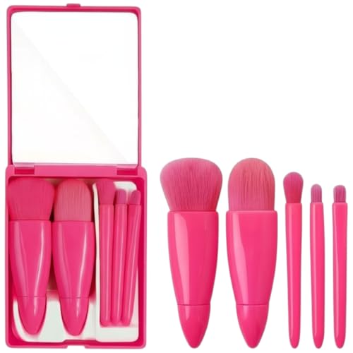 Image of Travel Makeup Brush Set - Mini Portable Cosmetic Brushes Kit for Face Eye Foundation, For Eyeshadow And Easy Blending - Compact Beauty Tools (Rose Red, 5 Piece Set)