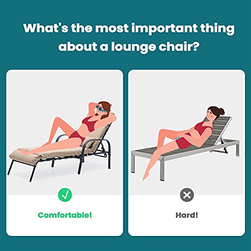 Pellebant Patio Chaise Lounge Chair With Cushion, Adjustable Chair With 5 Positions, Folding Outdoor Recliners All Weather For Beach, Pool And Yard, 2 Pcs, Tan #TOP4