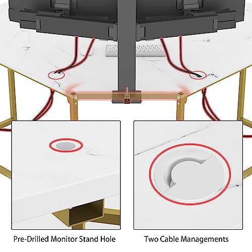 Merronix L-Shaped Computer Desk, Corner Desk For Home Office Gaming Desk Pc Laptop Table With Spacious Desktop(White Marble And Gold) #TOP5