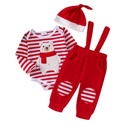 Image of Doisbetthsay Baby Boy Christmas Outfit Newborn Boy Clothes Long Sleeve Romper Pants Hat Infant Fall Winter Clothing Set