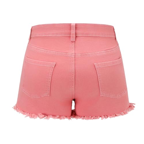 Image of THUNDER STAR Women Mid Rise Ripped Stretchy Jeans Shorts Frayed Raw Hem Casual Denim Shorts