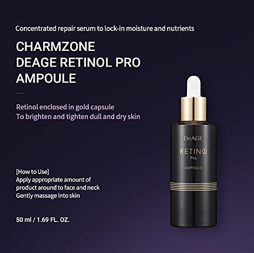 Charmzone Deage Retinol Pro Ampoule - Nourishing Facial Serum Enhance Elasticity Collagen Elastin Smoothing Lines And Tone Skin (50Ml/1.69 Fl.oz) #TOP1