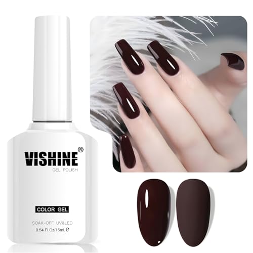 Vishine - Semi-permanentes Gel-Nagellack Rot Malve, 1 Stück 16ml Soak-Off UV LED Nagellack Gel für Nail Art DIY und Maniküre zu Hause, Farbe L358 Rot Malve Dunkel