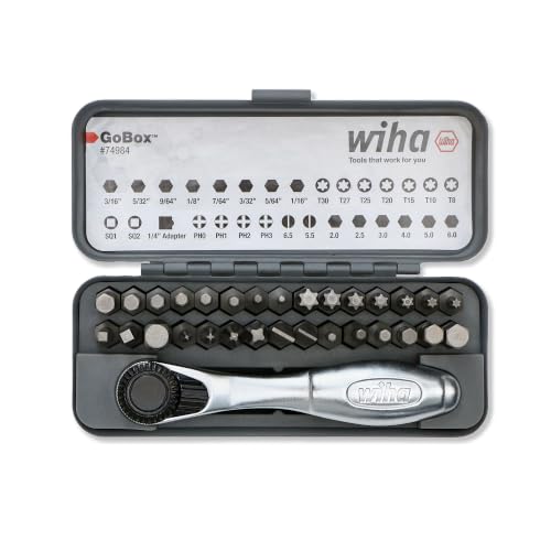 Wiha 74984 Standard Screwdriver Bit Set with Mini Ratchet, 32 Piece