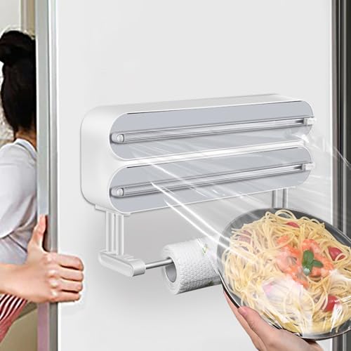 AUSTUFF 3 in 1 Plastic Wrap Dispenser with Cutter，Magnetic Aluminum Foil and Adhesive Film Organizer, Wall Mount Kitchen Wrap Organizer, Cling Wrap Dispenser with Paper Towel Holder and Cutter by AUSTUFF - Image 7