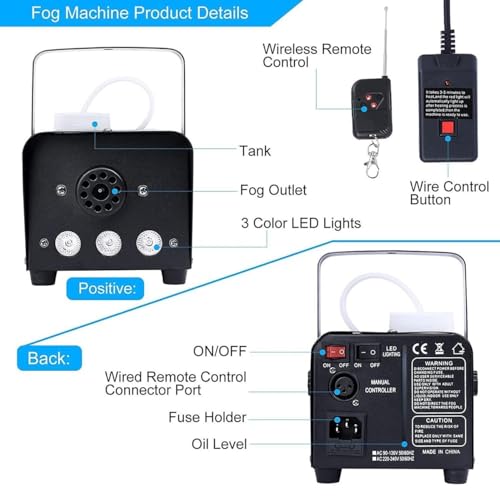 Máquina de humo con luces LED de 3 etapas, control remoto y efecto estroboscópico, 12 colores miniatura 5
