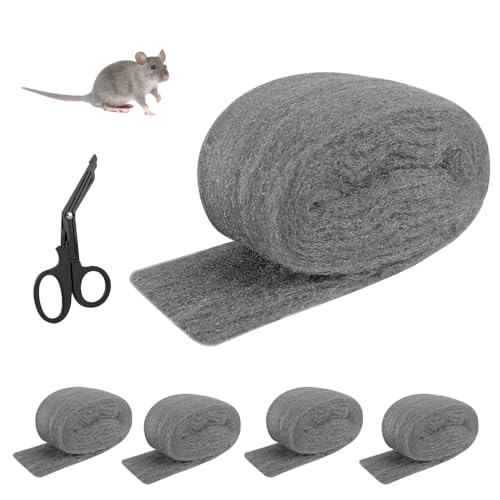 XPJBKC Stahlwolle Gegen Mäuse, 5 Stück Stahlwolle 0000, 20M Stahlwolle mit Schere, Stahlwolle Wirksam Gegen Mäuse, für Haus Garten Haus Garage Nagetiere, Reinigen und Polieren