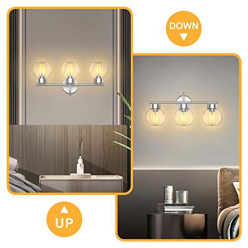 Image of EAPUDUN 3 Light Bathroom Vanity Light, Brushed Nickel Bathroom Light Fixtures with Clear Glass Shade Wall Sconce, Porch Wall Lamp for Mirror, WLA1435-BNK