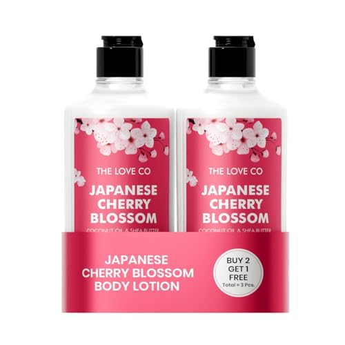 Image of THE LOVE CO. Japanese Cherry Blossom Body Lotion | Deep Moisturizing Cream for Dry Skin | Enriched with Shea Butter & Vitamin E | Hydrating Body Moisturizer for Women & Men | 250ml (Buy 2 Get 1 Free)